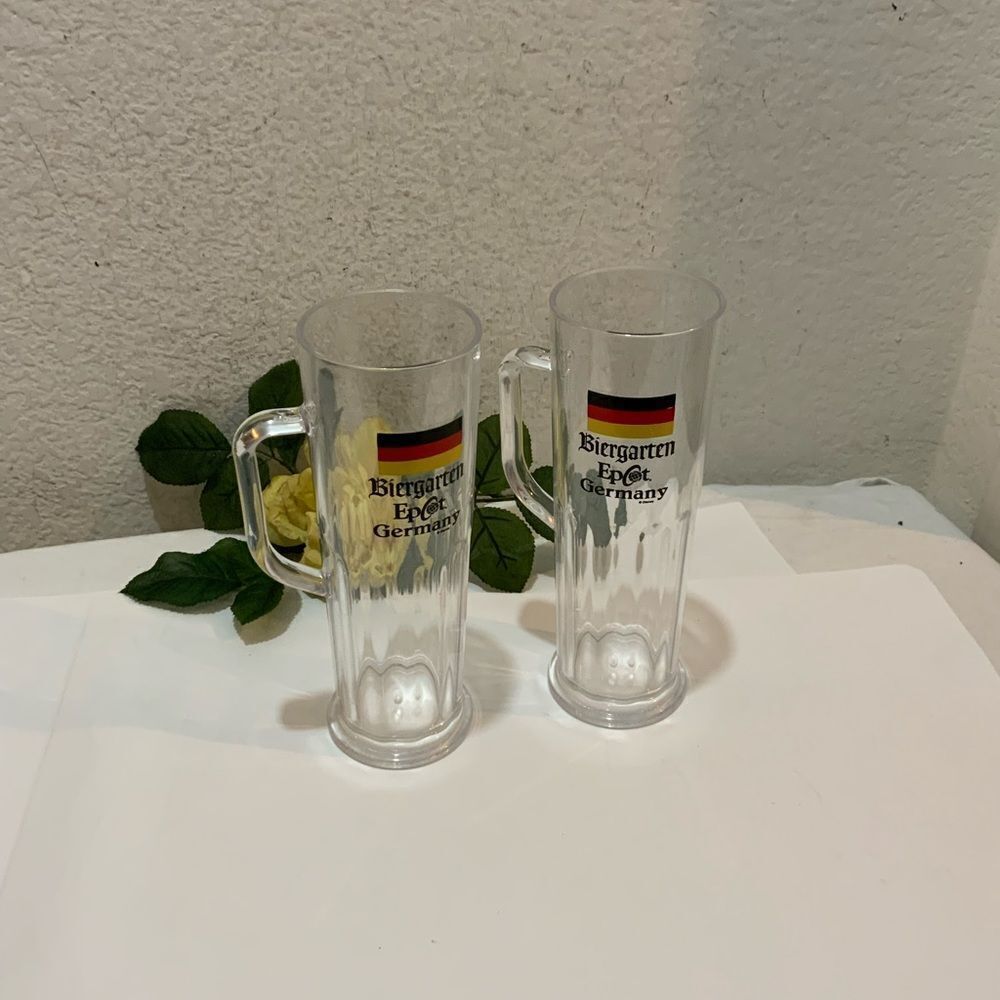 2 Vintage Disney Biergarten Epcot Germany 8.5" Plastic Beer Mug Stein Cup Glass
